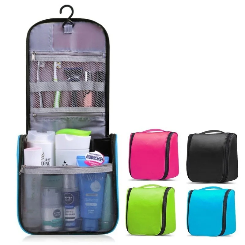 

Nylon Waterproof Portable Cosmetic Bag Hanging Style Makeup Bag Women's Bathroom Shower Toiletries Wash Travel Cosmetic Bag Kit