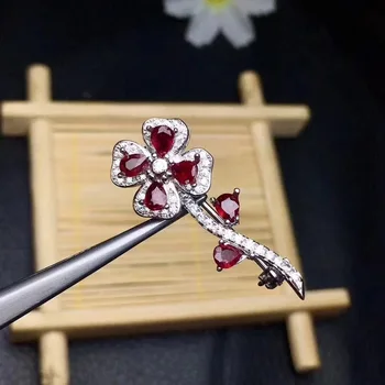 

Flower Real And Natural Ruby brooch Free shipping Natural real Ruby 925 sterling silver brooch Flower