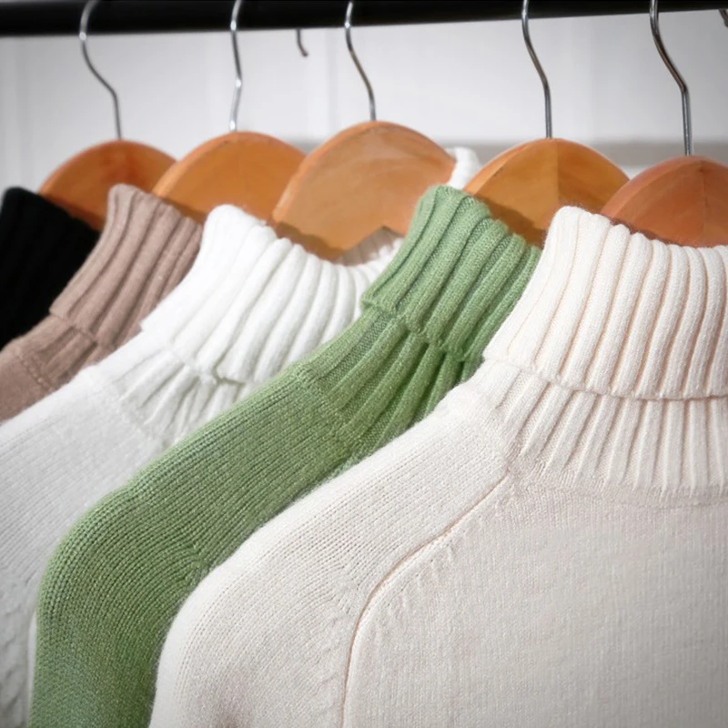 Женский теплый свитер кашемир SURMIITRO, водолазка, толстый вязаный пуловер с длинным рукавом, зеленые цвета джемпер для женщин на осень-зима