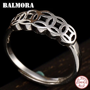 

BALMORA 925 Sterling Silver Coin Personality Glossy Open Rings for Women Mother Vintage Ring Fashion Jewelry Anillos JWR3041