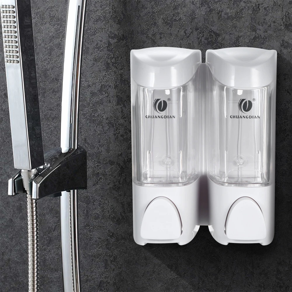 CHUANGDIAN 2 pcs/1 Set 300ml Wall-mounted Two Chamber Manual Soap Dispensers Shampoo Box Shower Gel Liquid Soap Dispensers