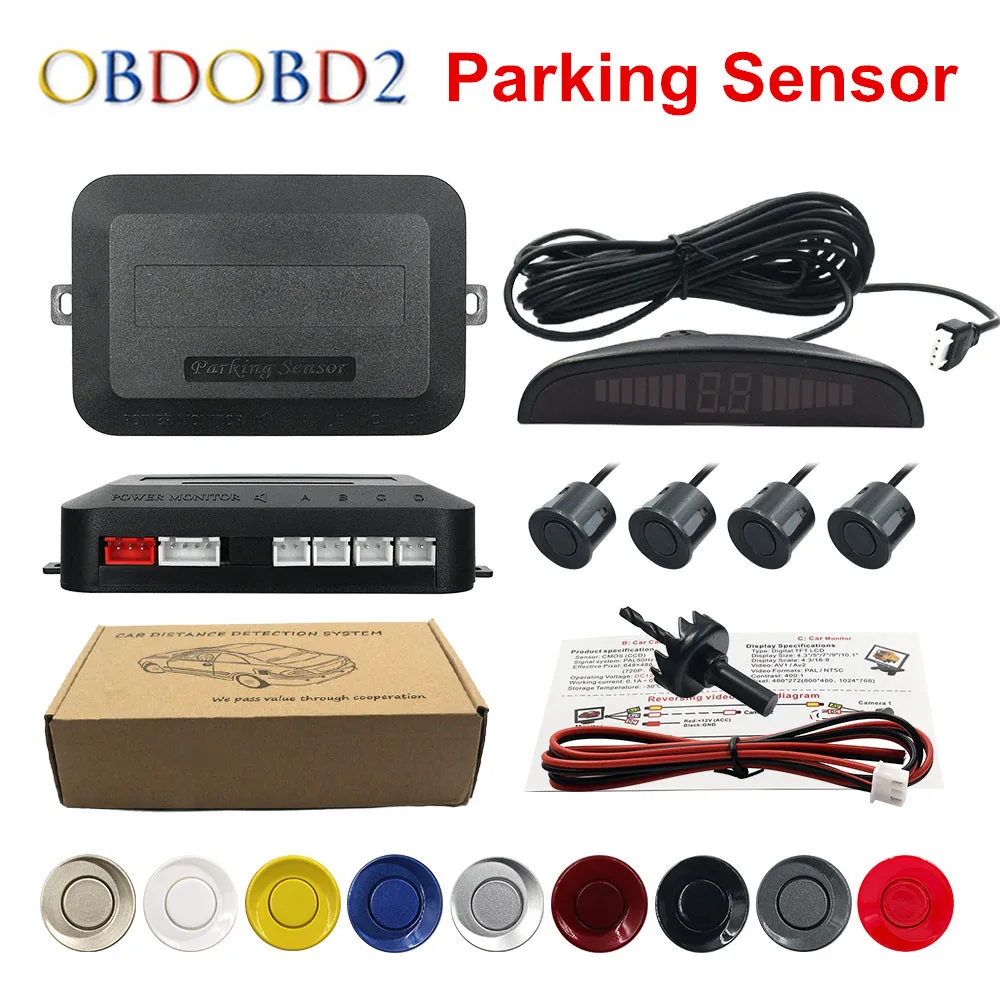 Best Quality Car LED Reverse Backup Radar LED Display Double CPU Parking Sensor Kit Black/Red/White/Silver 8 Colors & 4 Sensors