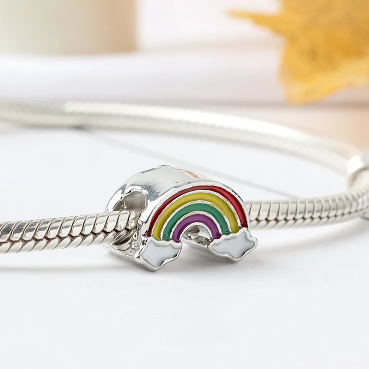 Maxi Small Statement Эмаль сплав Радужный Шарм бусины подходят Pandora оригинальные браслеты