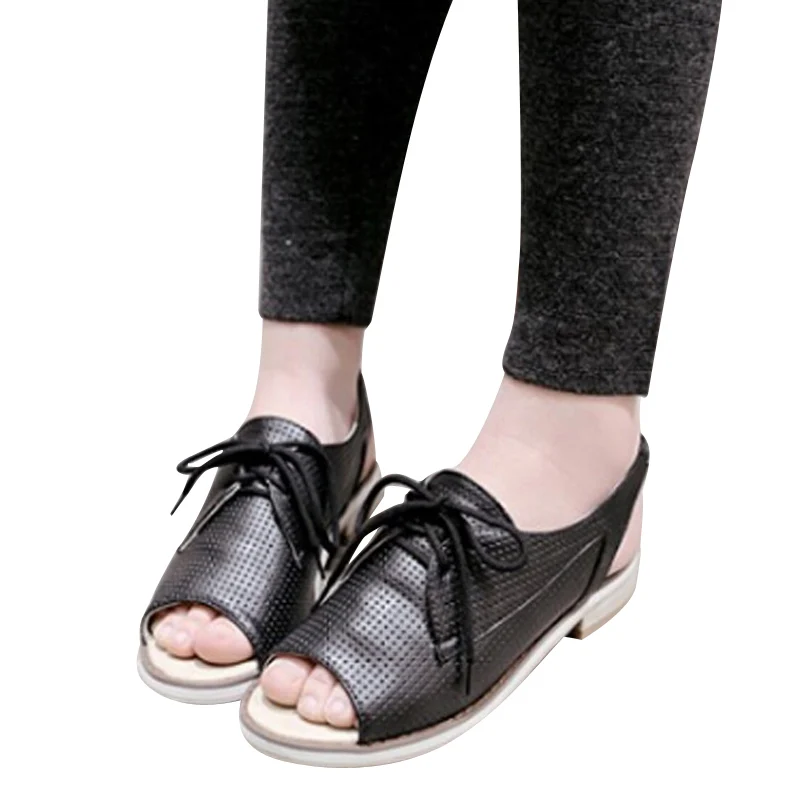 HEE GRAND/Босоножки на шнуровке; Летние босоножки на плоской платформе с ремешком на пятке; женские слипоны с открытым носком на плоской подошве; большие размеры 35-43; XWZ2417 - Цвет: black