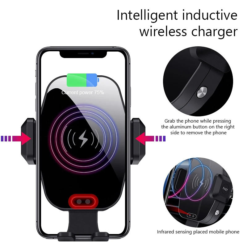VVKing Qi Беспроводное Автомобильное зарядное устройство для iPhone Xs Max Xr X samsung S10 S9 интеллектуальное инфракрасное Быстрое беспроводное зарядное устройство Автомобильный держатель для телефона