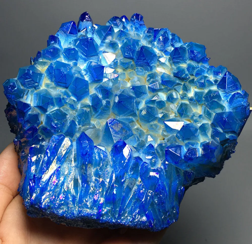 

586g BLUE Aura Quartz Crystal Titanium Bismuth Silicon Cluster Rainbow wedding souvenirs