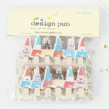 12 шт./лот Kawaii Эйфелева башня Мультяшные деревянные клип фото бумага прищепка ручной работы зажимы вечерние Декоративная прищепка с пеньковой веревкой