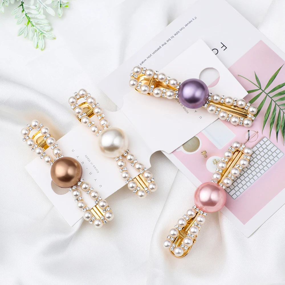 

Korean Chic Crystal Rhinestones Hairpins Metal Gold Hair Accessories Women Girls Bowknot Imitiation Pearl Hair Clips Hairgrip