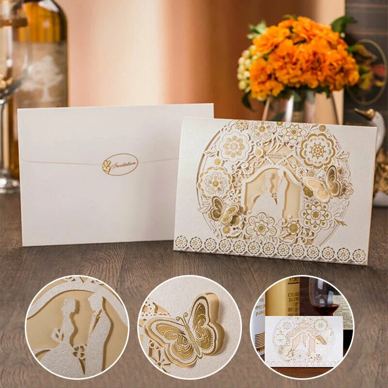  Lovely Romantic Birthday Wedding Invitation Cards Free Envelopes with Blank Lace Floral XH8Z - 33014061971