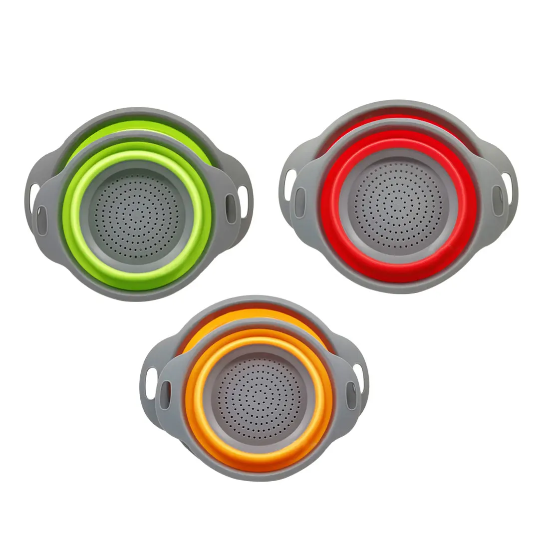 2 PCs/ Set Collapsible Silicone Colander Folding Kitchen Silicone