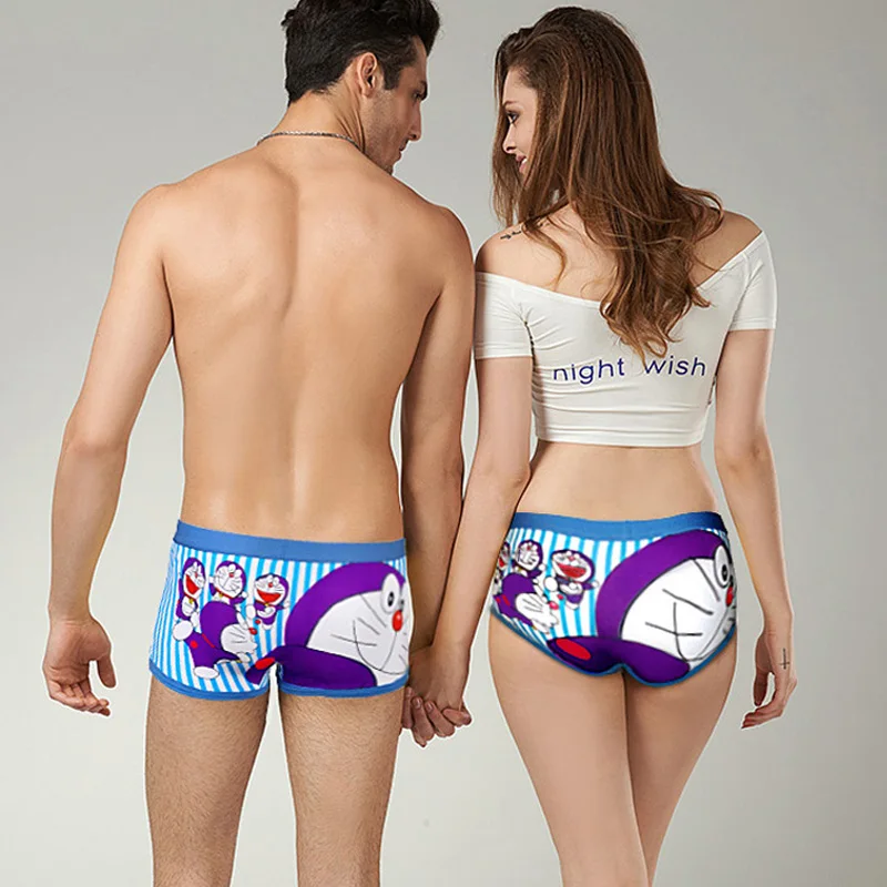 

2 Pcs Brand Couple Underwears cotton Cartoon Printing Underpants Knickers Sexy Women Shorts Underwear Panties men boxer shorts