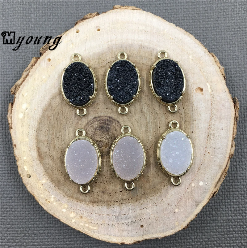 Овальные Агаты друза кварцевый соединитель 20 мм многоцветные титановые Подвески