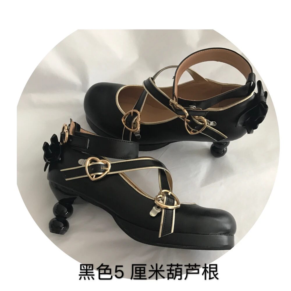 

Japanese Women's Cute Gourd Foot Sytle Heels Cross Bandage&Bow Heart Shape Buckle Lolita Princess High Heels Wedding Bride Shoes