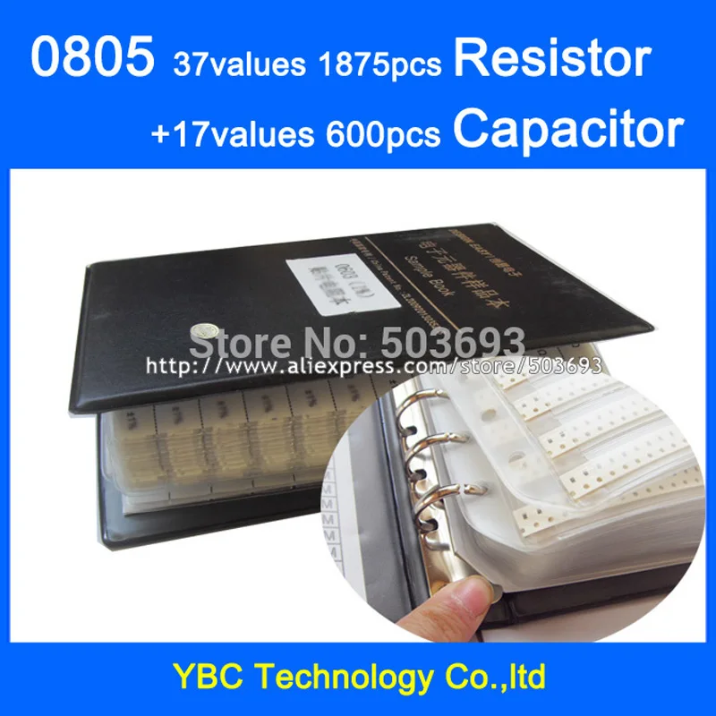 

Free shipping 0805 SMD Sample Book 37values 1875pcs Resistor Kit and 17values 600pcs Capacitor Set