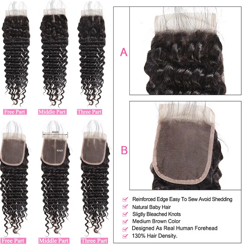 Lolly 3/4 Deep Wave Bundles with Closure Non Remy Human Hair Weaves with Lace Closure Brazilian Hair Weave Bundles with Closure Lolly 3/4 Deep Wave Bundles with Closure Non Remy Human Hair Weaves with Lace Closure Brazilian Hair Weave Bundles with Closure