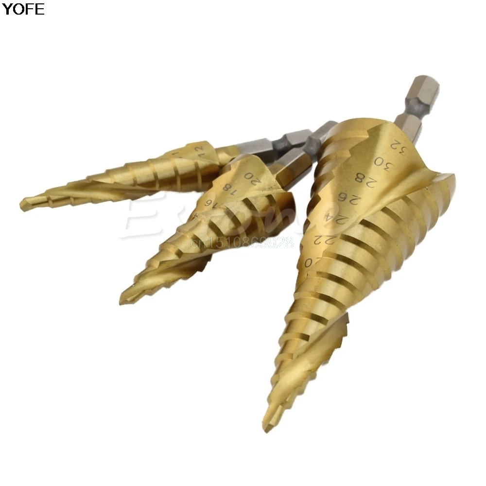 3Pcs Drills Bit HSS Spiral Grooved Step Cone Drill Drills Bit 4mm 12mm