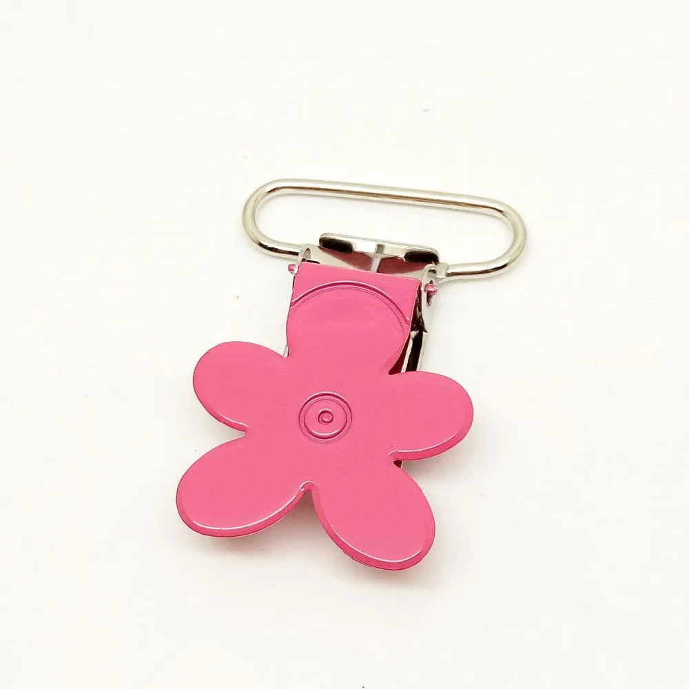 1" metal suspender clip painted flower pacifier holder clip enamel