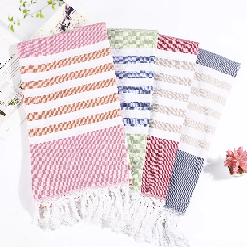 

Bath Towels For Adults Cotton Turkish Simple Striped Pattern Fringed Beach Towel Dyed Jacquard Towel Bath Towel