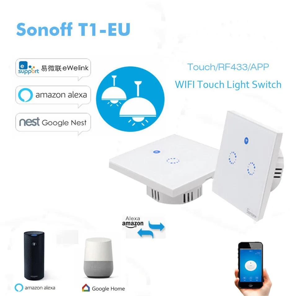 Sonoff T1 Eu Smart Wifi Wall Touch Light Switch 1 Gang 2