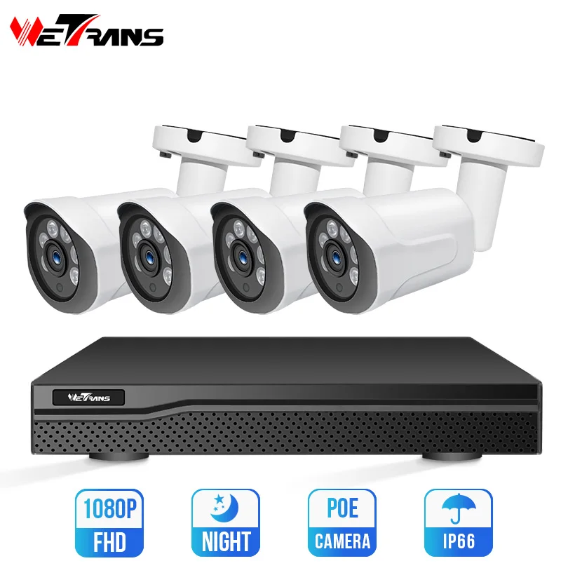 

Wetrans CCTV Camera System IP 4CH Outdoor 1080P H.265 Audio Security Camera Surveillance System Kit POE 2MP NVR Kit for Home