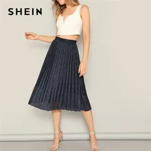 SHEIN Блестящая Плиссированная Юбка, Элегантная Миди Юбка С Эластичным Поясом