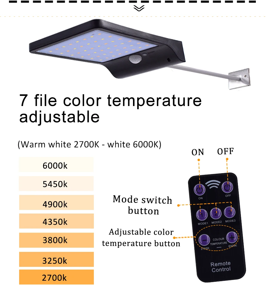 Upgraded 48 leds Solar Light Color Adjustable With Controller Three Modes Waterproof Lamp Lights For Outdoor Garden Wall Street solar led street light