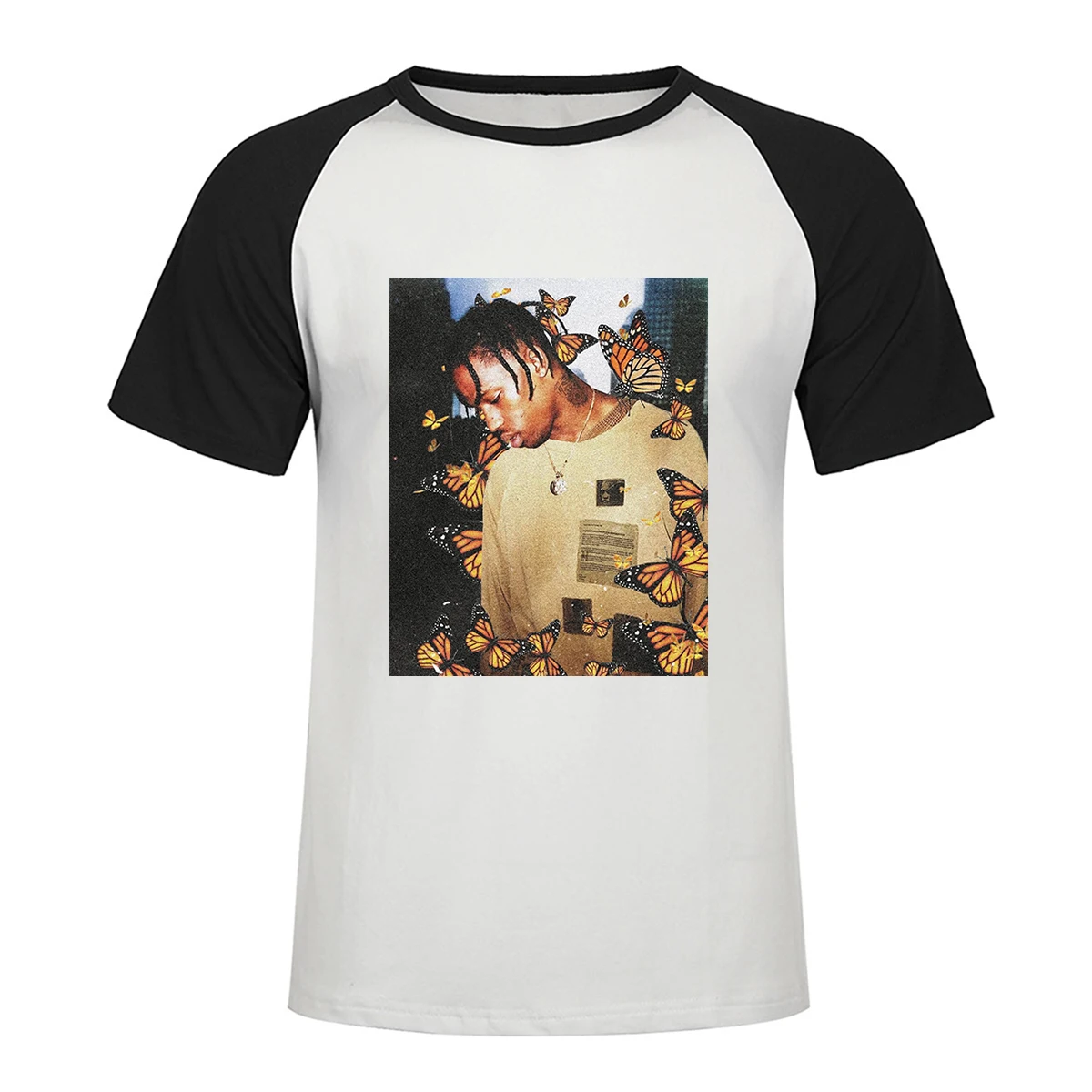 

2019 New Travis Scott Butterfly T Shirt Effect Rap Music Album Cover Men And Women Astroworld Face Material Top T-shirt S-2xl