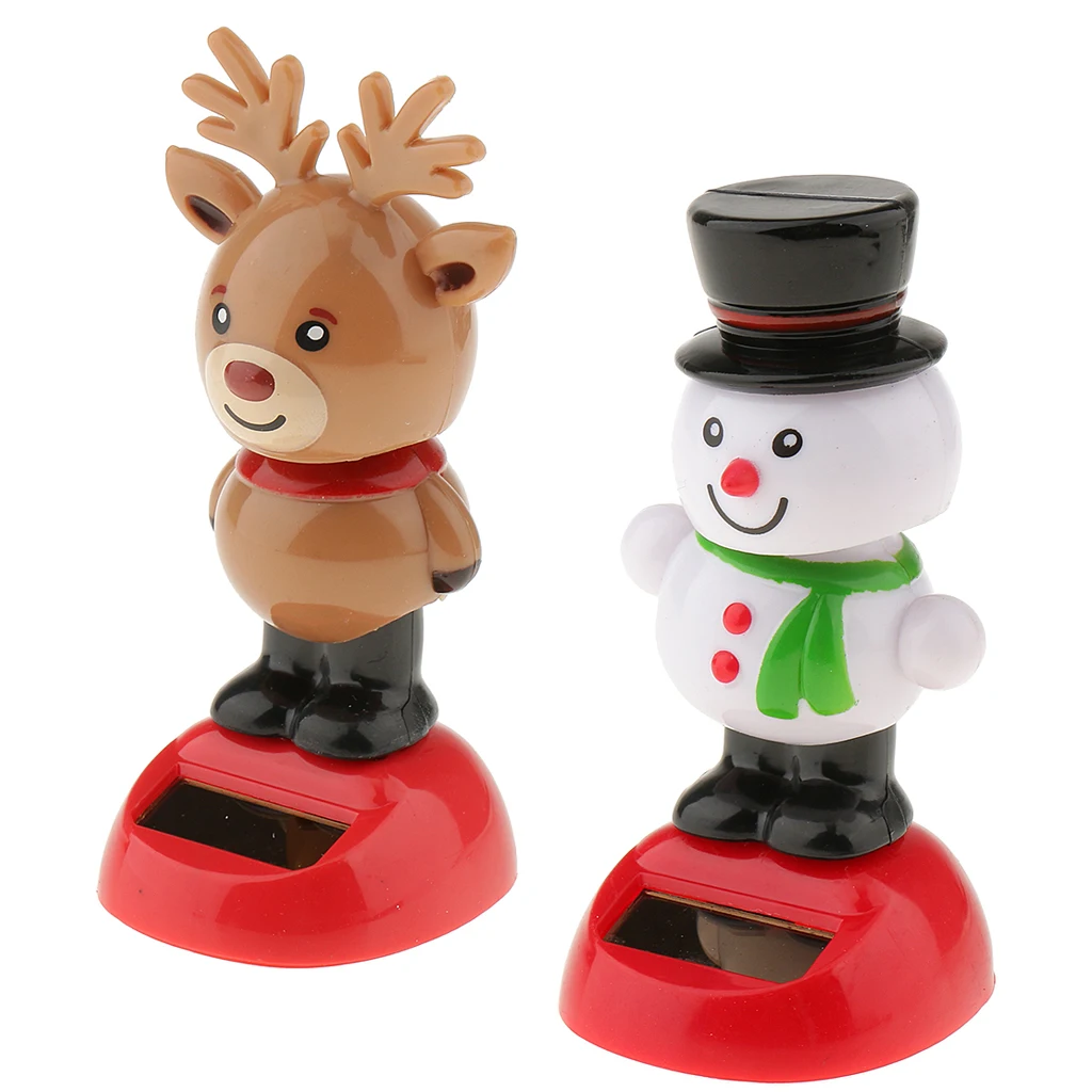 2x Cute Car Dashboard Ornament Solar Powered Dancing Figurine Christmas Decor Home Office Car Window Display - Snowman&Reindeer