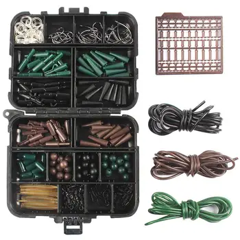 

188pcs Carp Fishing Accessories Kit Set Barbed Hook Tubes Buffer Beads Safety Clips Rolling Swivel Anti-tangle Sleeve Tackle Box