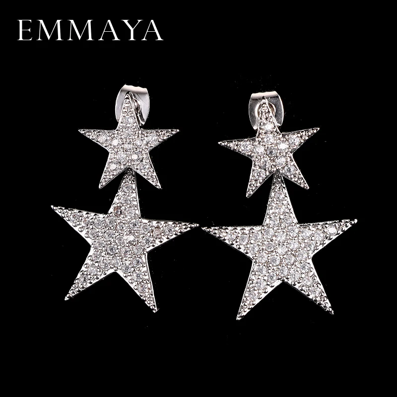 EMMAYA новые модные геометрические Роскошные серьги с двойной звездой для женщин белого золота серебряного цвета Brincos