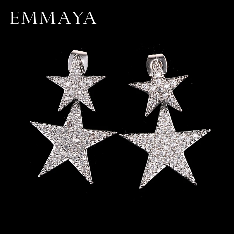 Женские серьги с двойной звездой EMMAYA роскошные геометрическим рисунком белого