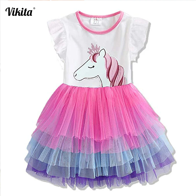 VIKITA Vestidos/летнее платье для девочек принцессы с единорогом из мультфильма Детский