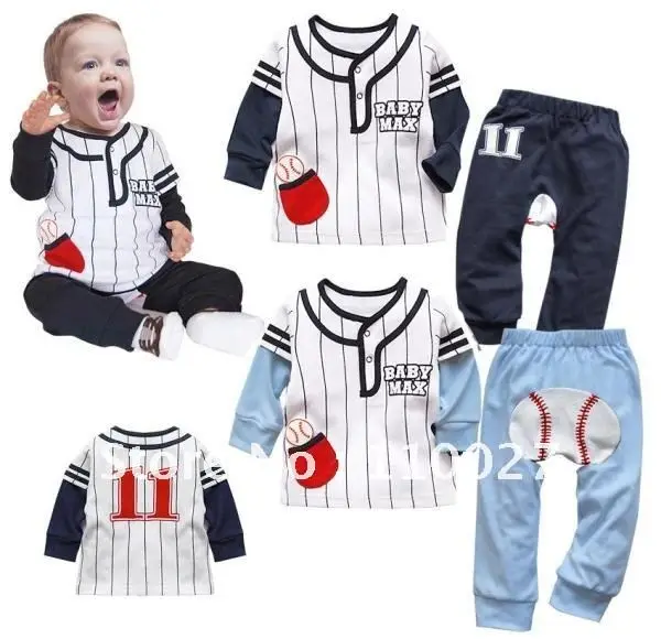 free shipping baby clothing set boy 2pcs suits baseball Tshirt + pants