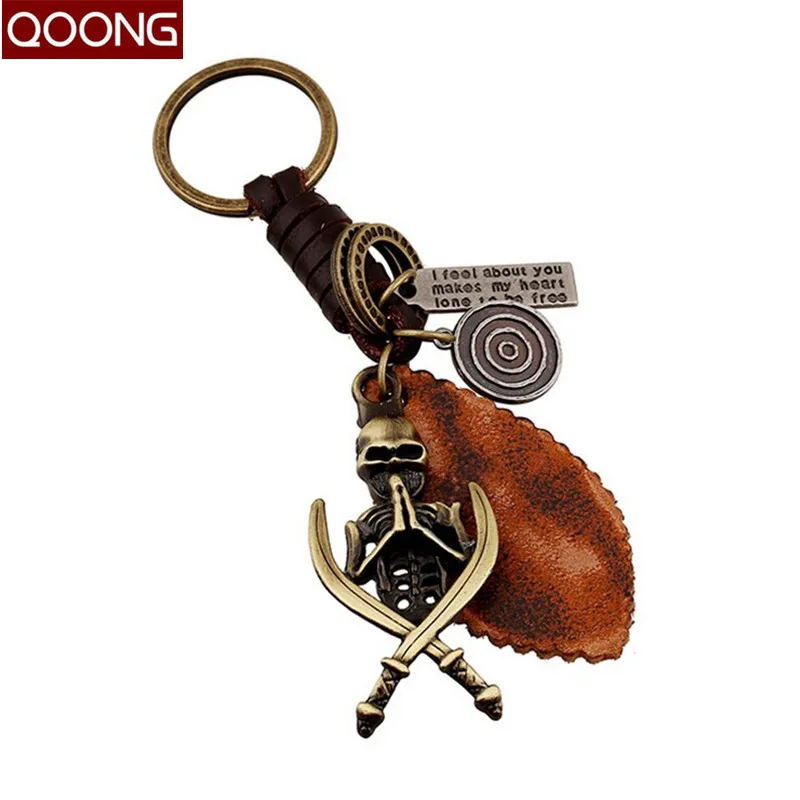 QOONG Manual Weaving Retro Punk Skeleton Warrior Key Chain Ring Holder
