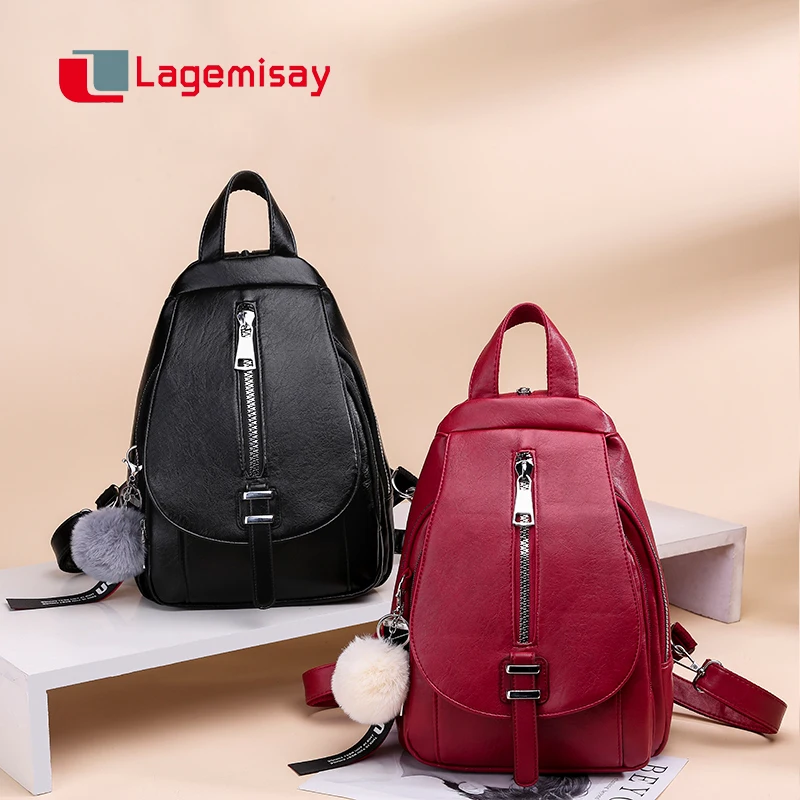 

Lagemisay 2019 Women Leather Backpack Female Travel Shoulder Bag Zipper Lock Design Ladies Mochila School Bags Fashion Sac a Dos