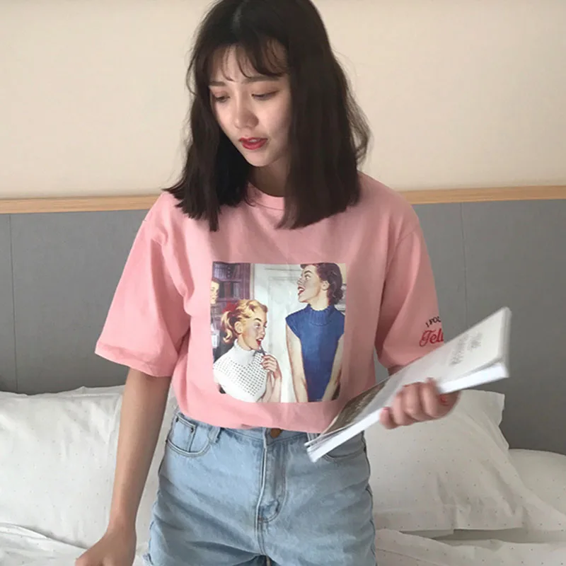 Harajuku Графические футболки для женщин Kawaii летние топы Футболка Tumblr корейский Ulzzang