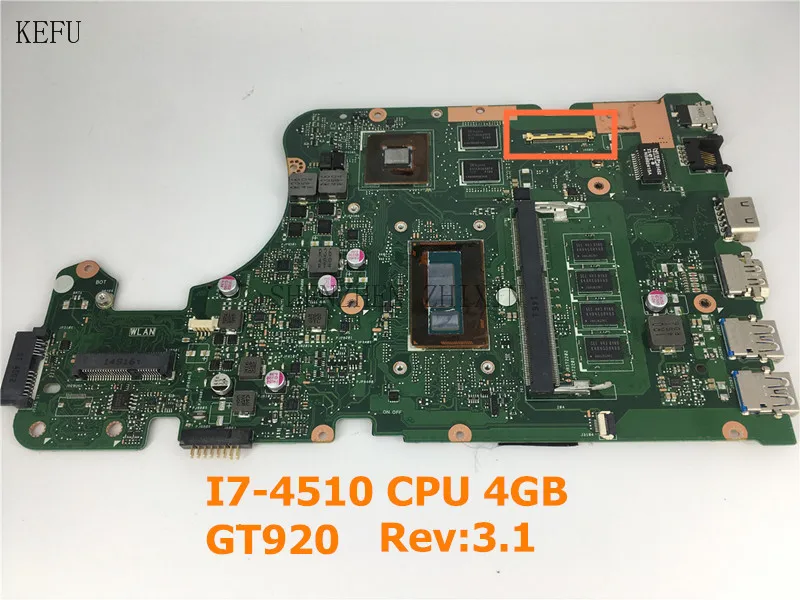 KEFU для ASUS X555LN X555LD X555LDB F555L F555LD материнская плата ноутбука I7 4510U REV.3.1 4G RAM GT920M графическая протестирована