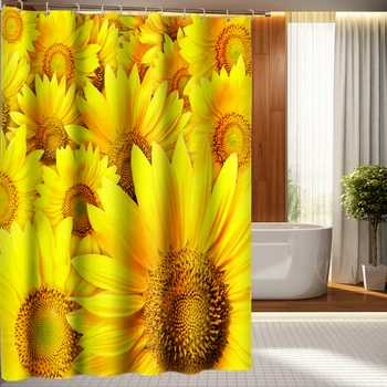 

3D Shower Curtains Sunflowers Simple Pattern Bathroom Curtains Waterproof Thicken Bath Curtain Customizable