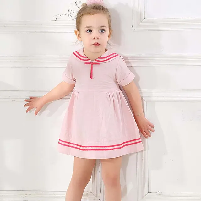Summer Baby Girls Dresses Fashion Cotton Short Sleeve Naval Style Dress