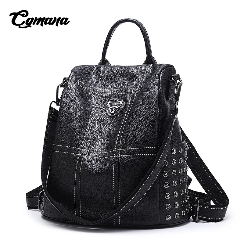 

Fashion Anti-Theft Backpack Female 2018 High Quality Soft Leather Multi-Purpose Rivet Backpacks Casual Travel Bags School Bags