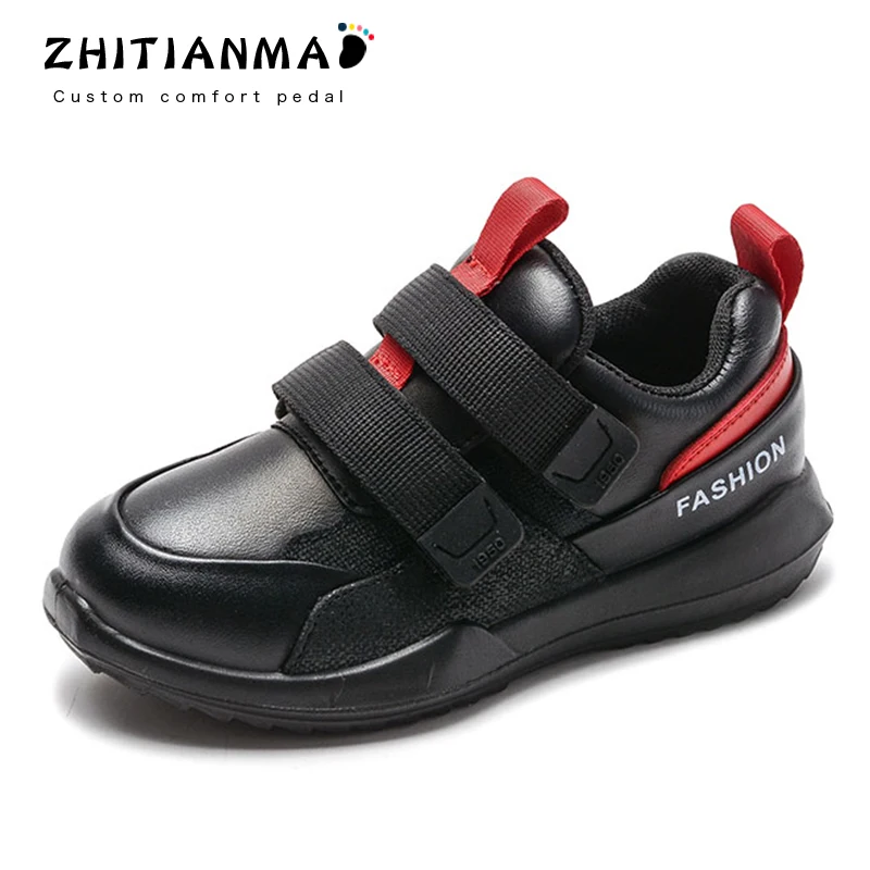 

2018 New Kids Casual Shoes Solid Breathable Comfort For Boys Sneaker Rubber Bottom Soft Children School Flat Leather Shoes 1803
