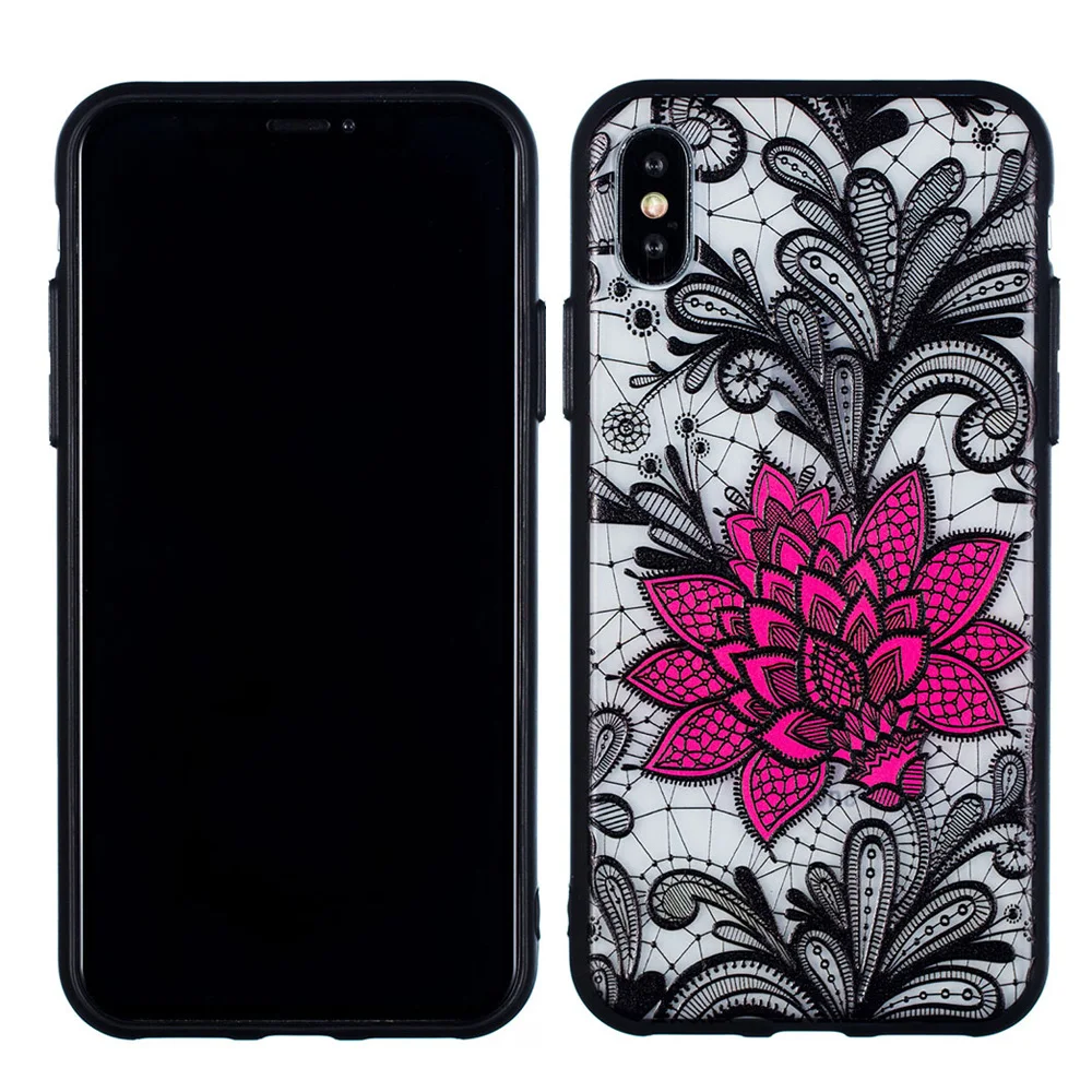 JONSNOW Floral Case for Apple iPhone 7 6 S 6S 8 Plus X Emboss Rose Lace Fashion Phone Protective Back Cover for iPhone 5 5S SE-5