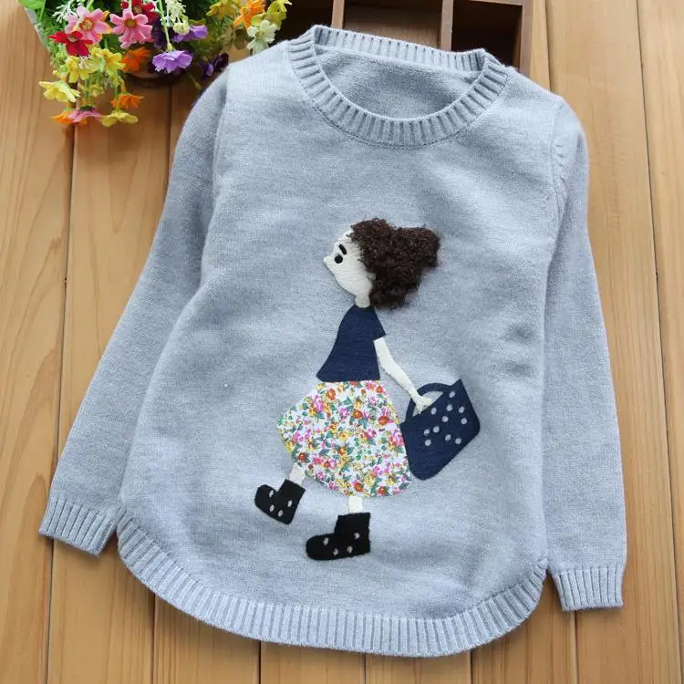 Новинка года, осенняя одежда для детей свитер для девочек детские кашемировые свитера с круглым вырезом модная одежда с аппликациями, шерстяные пуловеры Age3-14T
