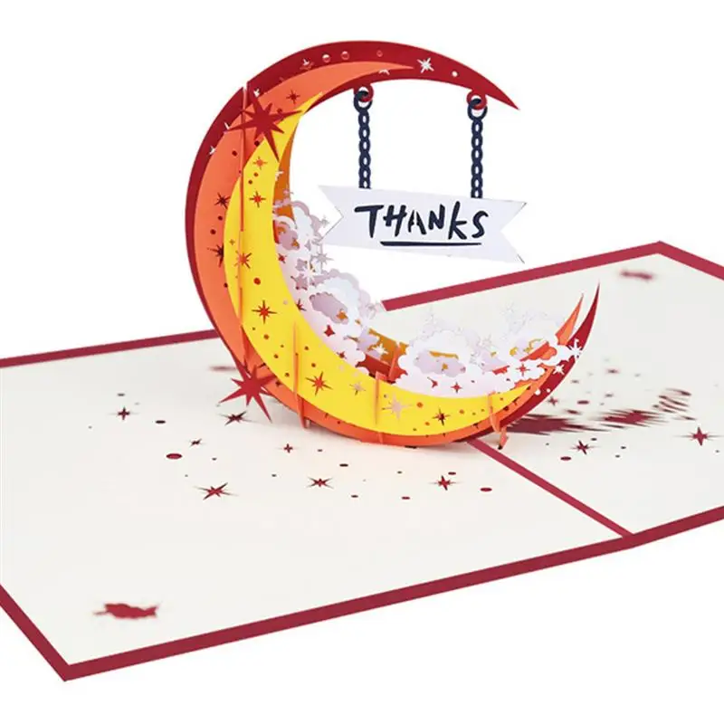  Popup Greeting Card Creative 3D Thanks Moon Girl Handmade Popup Card Gift Card Invitation Card - 32897708256