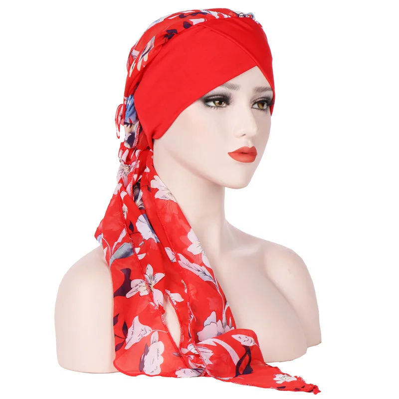 Мусульманский хиджаб с принтом, исламский тюрбан, женские головные уборы, мягкий эластичный шарф, Шапочка-тюрбан, головной убор