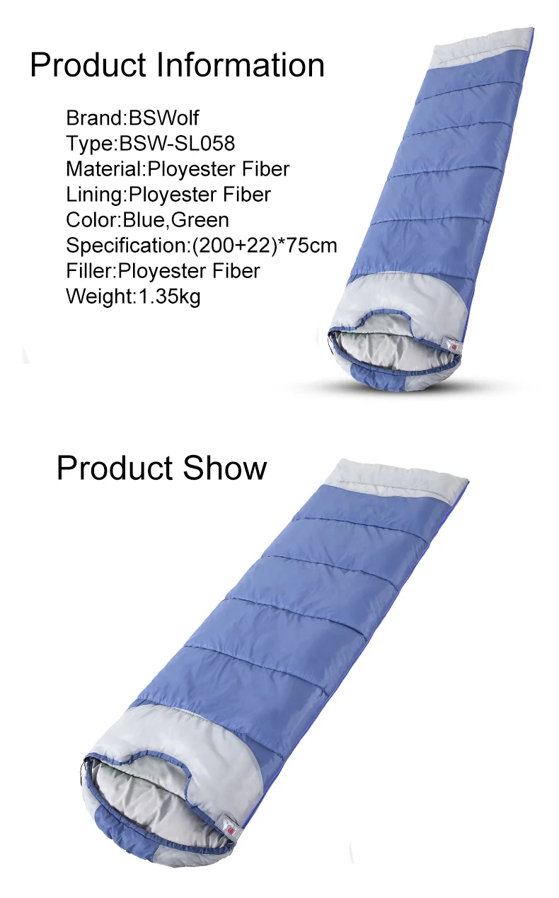 BSWolf образец Открытый спальный мешок для взрослых путешествия анти-грязный спальный мешок 190 T полиэстер u-образный дизайн может быть тепло