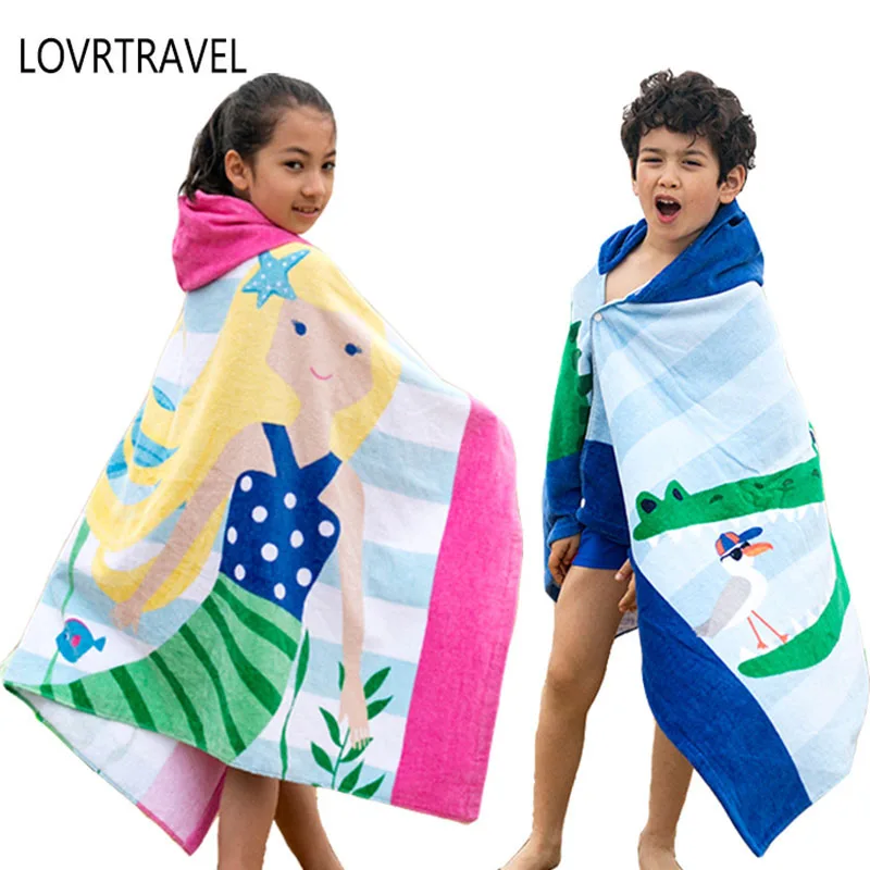Can Wear Children's Cotton Plus Thick Hooded Cloak Bath Towel Beach