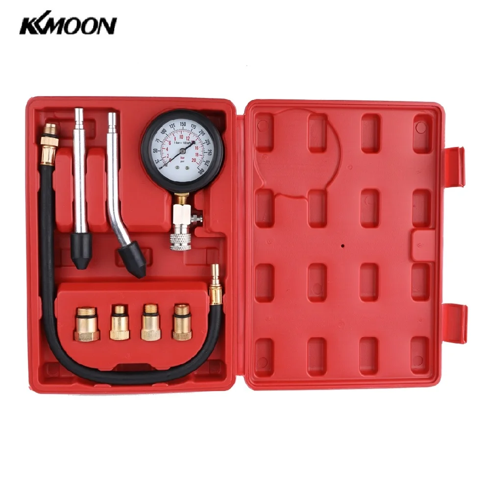 

KKMOON 0-300 psi Gasoline Engine Compression Tester Cylinder Automobile Pressure Gauge Tester Gas Engine Test Kit with Case