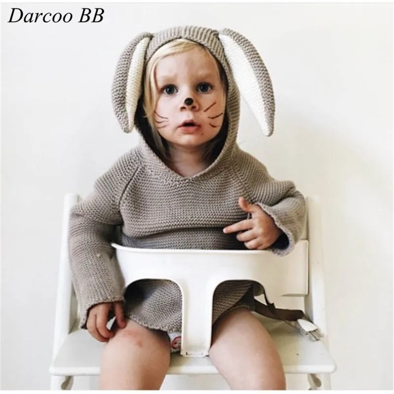 

2018 New Autumn Winter Kids Knit Sweater Cotton Rabbit Style Long Ear Hooded Coat For Boys Girls Baby Fall Outwear Knit Clothing