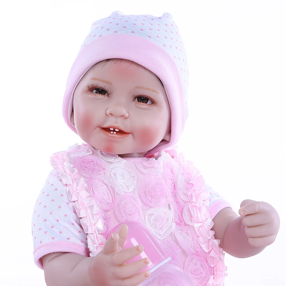 55CM 0-3Month real baby size smile baby with teeth realitic reborn baby doll lifelike soft touch weighted body doll in pink dre